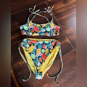 Marine Layer Rio Tropical Fruit Bikini Set Women’s XL High Waisted/Shoulder Tie